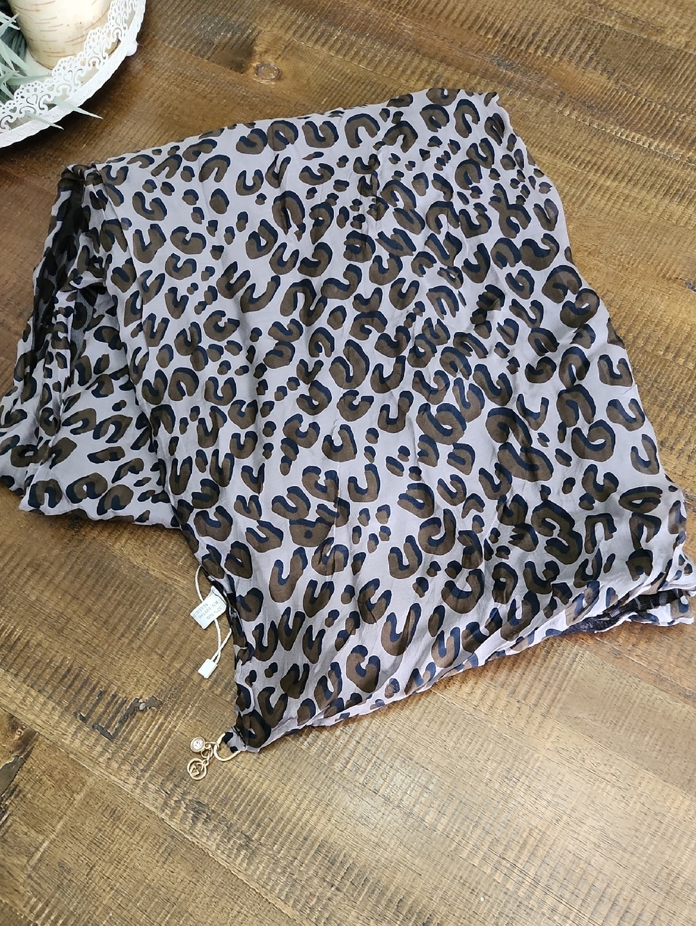 Leopard Print Silk Polyester Scarf in White, Black, Olive